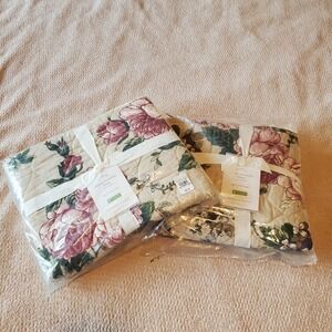 Pottery Barn Adelise Reversible Euro Sham Set of 2 Floral Rose Cotton Linen NEW